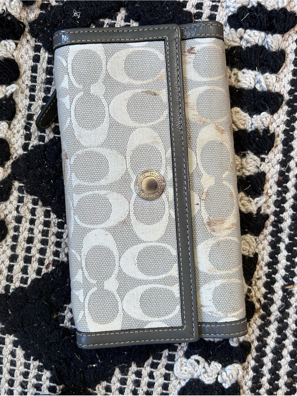 Coach Brown and Black Signature Canvas Small Zip Pouch